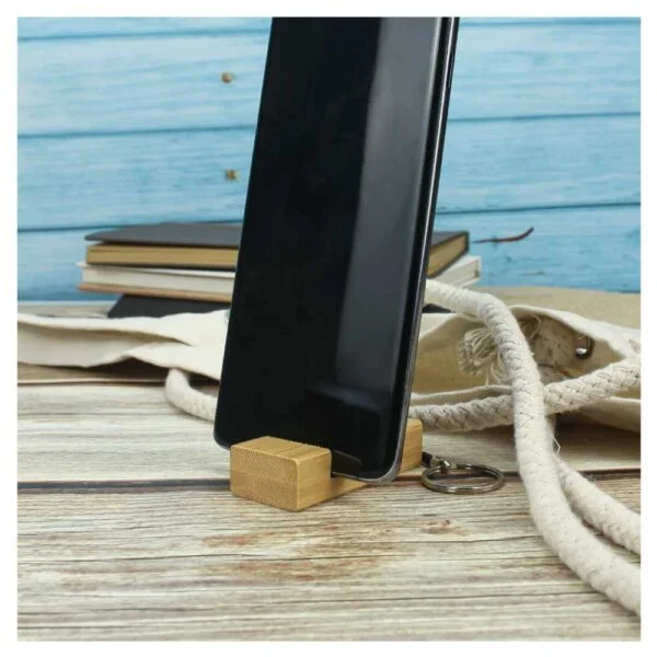 Bamboo Phone Stand with Round Key Holder