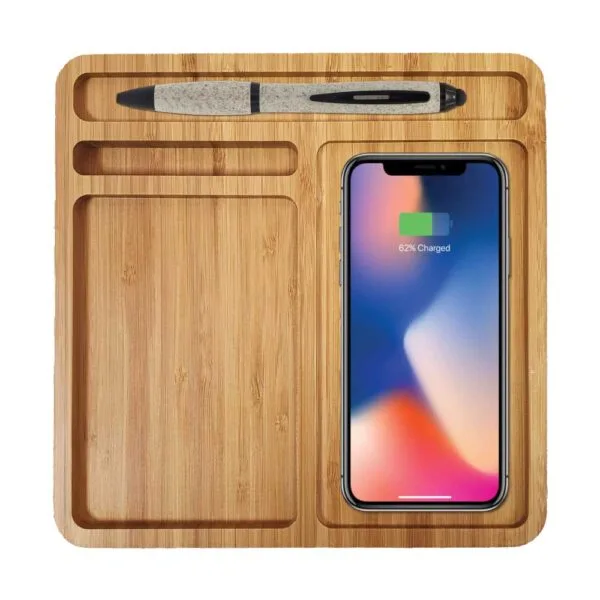 Bamboo 15W Wireless Desk Fast Charging Pad & Organizer