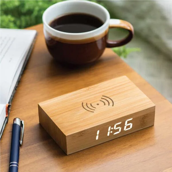 Bamboo Clock with 5W Wireless Charging Function