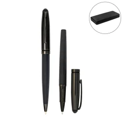 Black Metal Pen Set with Matte & Glossy Finish in PU Leather Box