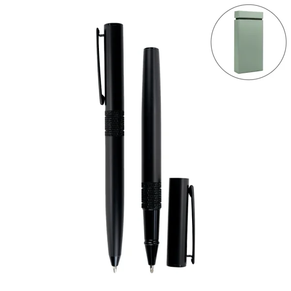Black Metal Pen Set with Matte Finish in Hardboard Slide to Open Box