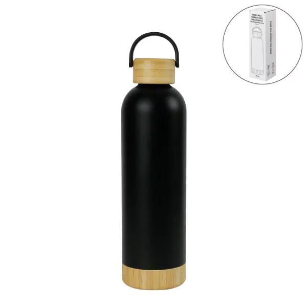 Double Wall SS Bottles with Bamboo Base & Lid 750 ml