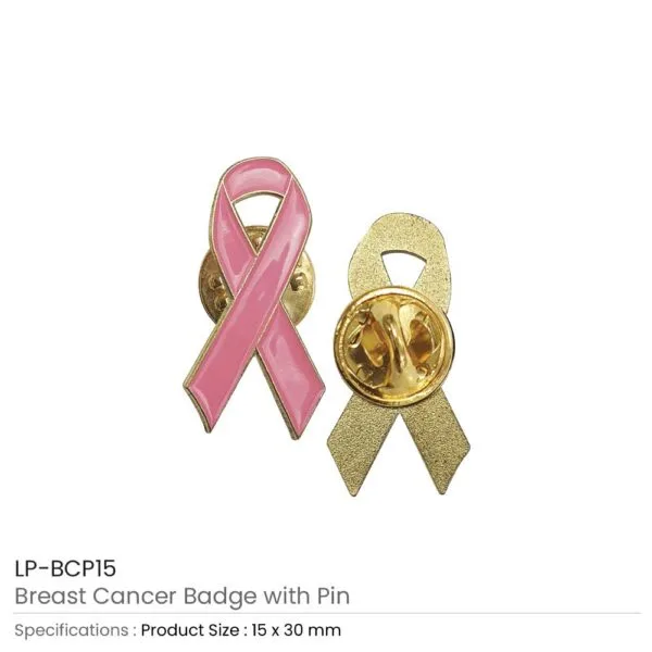 Breast Cancer Awareness Badges with Pin / Gold Magnet