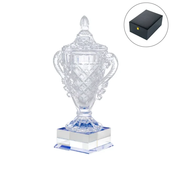 Large Clear Crystal Glass Trophy Cup with Glass Base – Chocolate Gift Edition