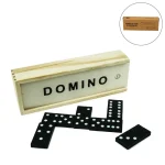 Domino Set Game in Wooden Slide Box & 28 Black Wooden Pieces