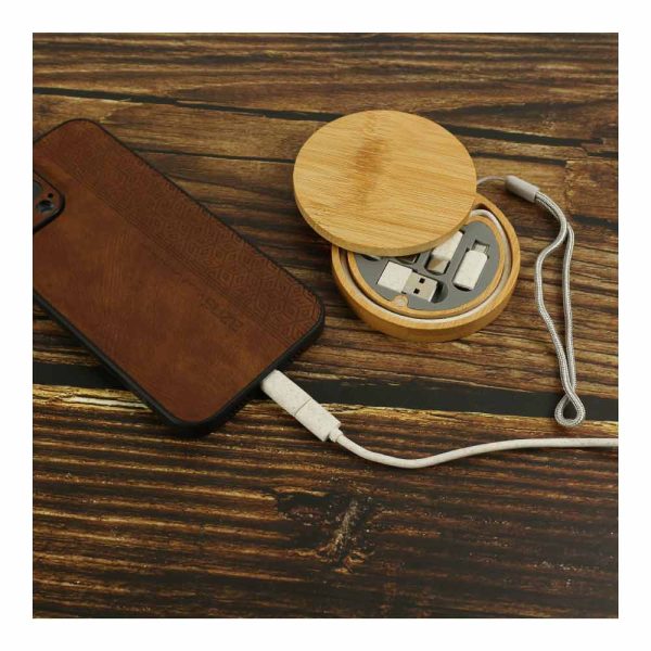 Multi-Charging Cable Set in Round Bamboo Case