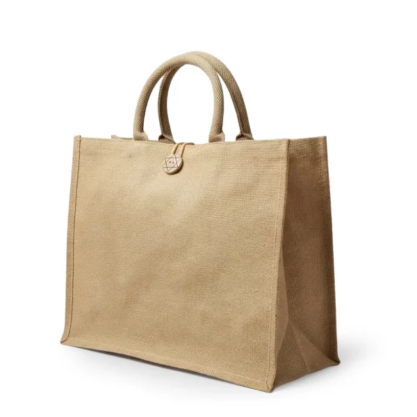 Reusable Jute Shopping Bags with Button Closure for Secure Carrying