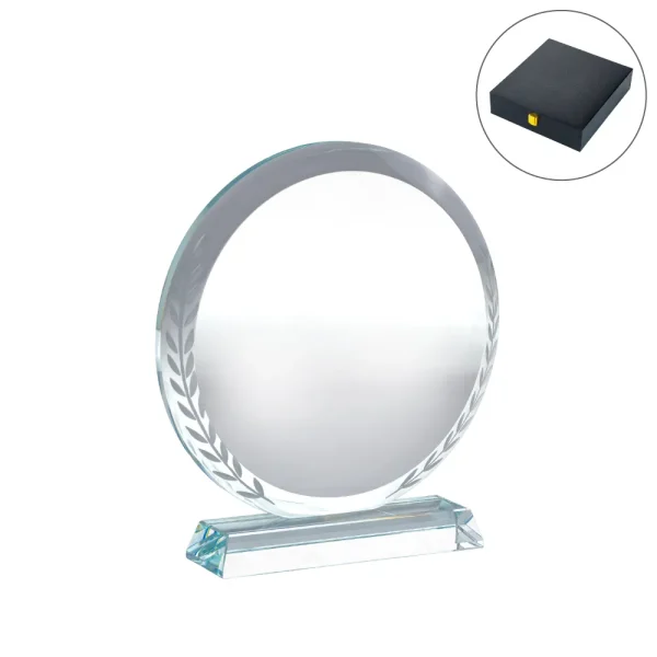 Round Clear Crystal Awards with Engraved Leaves – Premium Crystal Glass