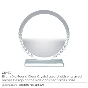 Round-Clear-Crystal-Award-with-Engraved-Leaves-CR-32-Details-300x300