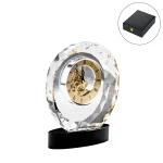 Round Crystal Clock Awards with Oval Glass Base in Box