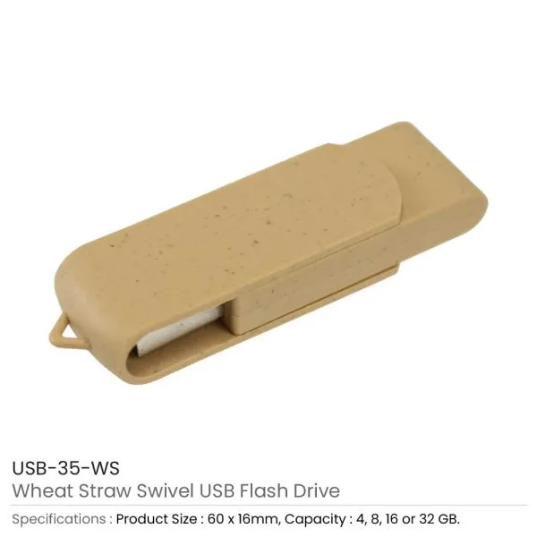 Promotional Wheat Straw Swivel USB Flash Drives