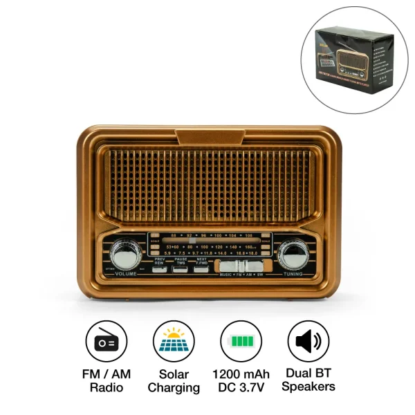 Vintage Design Bluetooth Speaker with Radio and Solar Panel