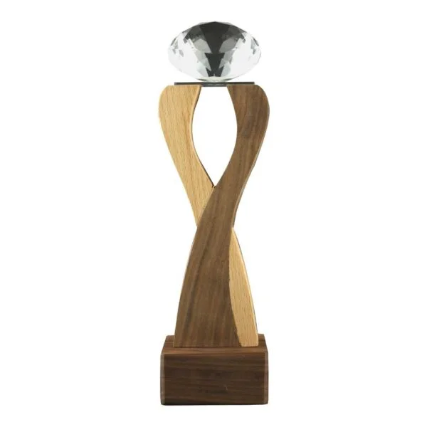 Wooden Trophy with Diamond shape Crystal on Top